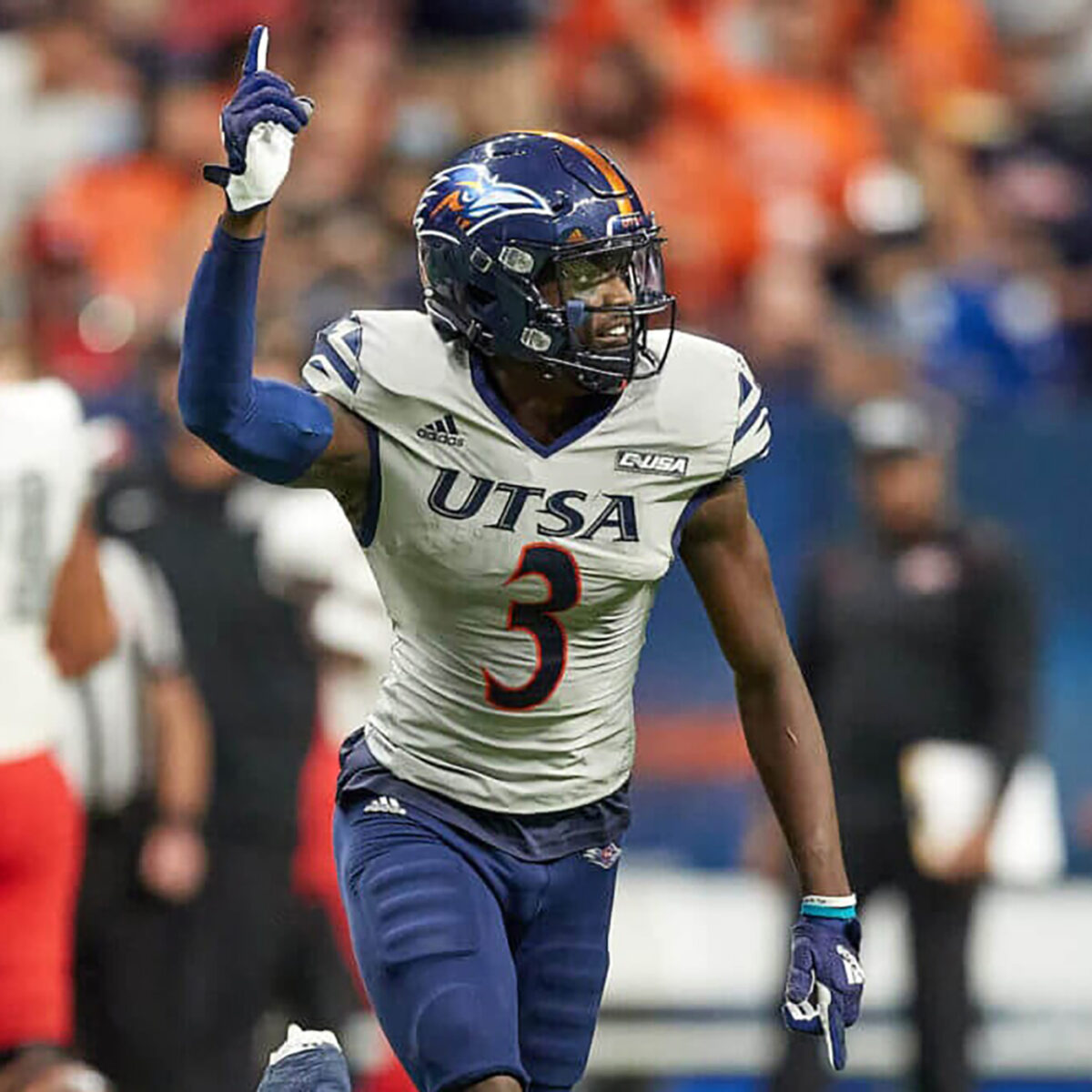 Tariq Woolen wearing his UTSA uniform