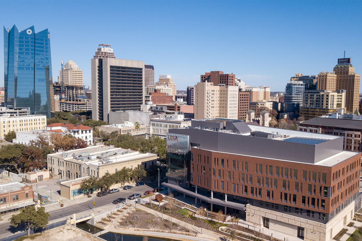 The San Antonio skyline with the new San Pedro I building in the foreground