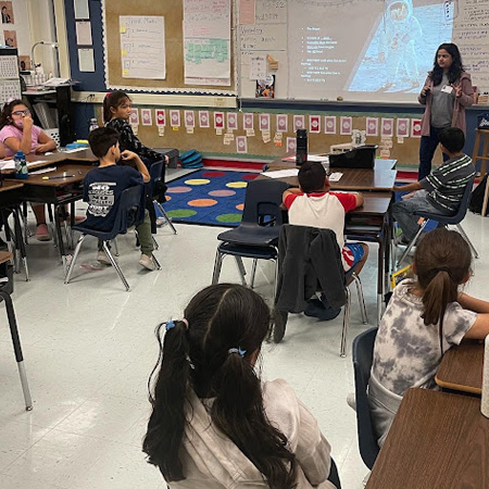 Joshi recently visited Hatchett Elementary School to discuss CAMEE's research with students.