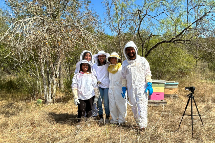 Ferhat Ozturk and four students prepare to check bee hives