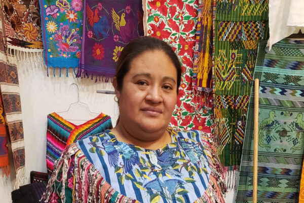 woman with woven textiles