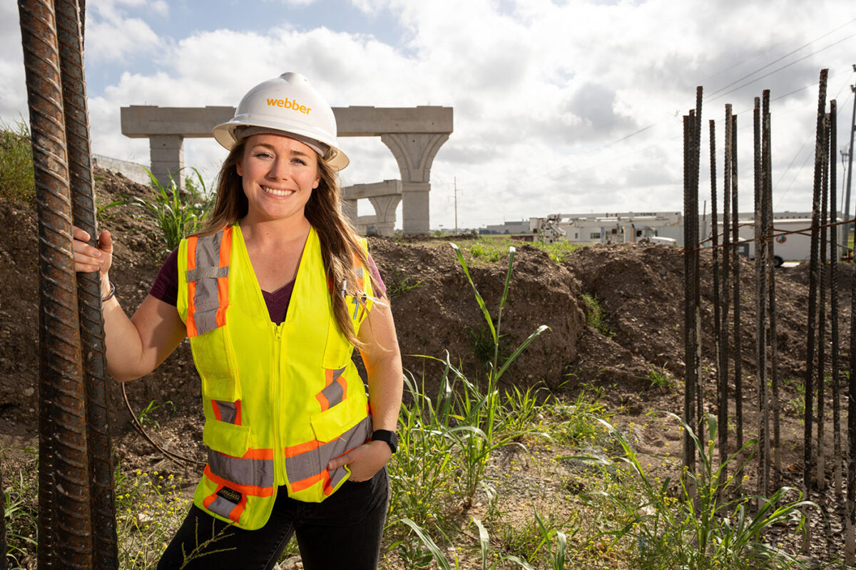 UTSA alumna Bonnie Lee on the site of a bridge construction project