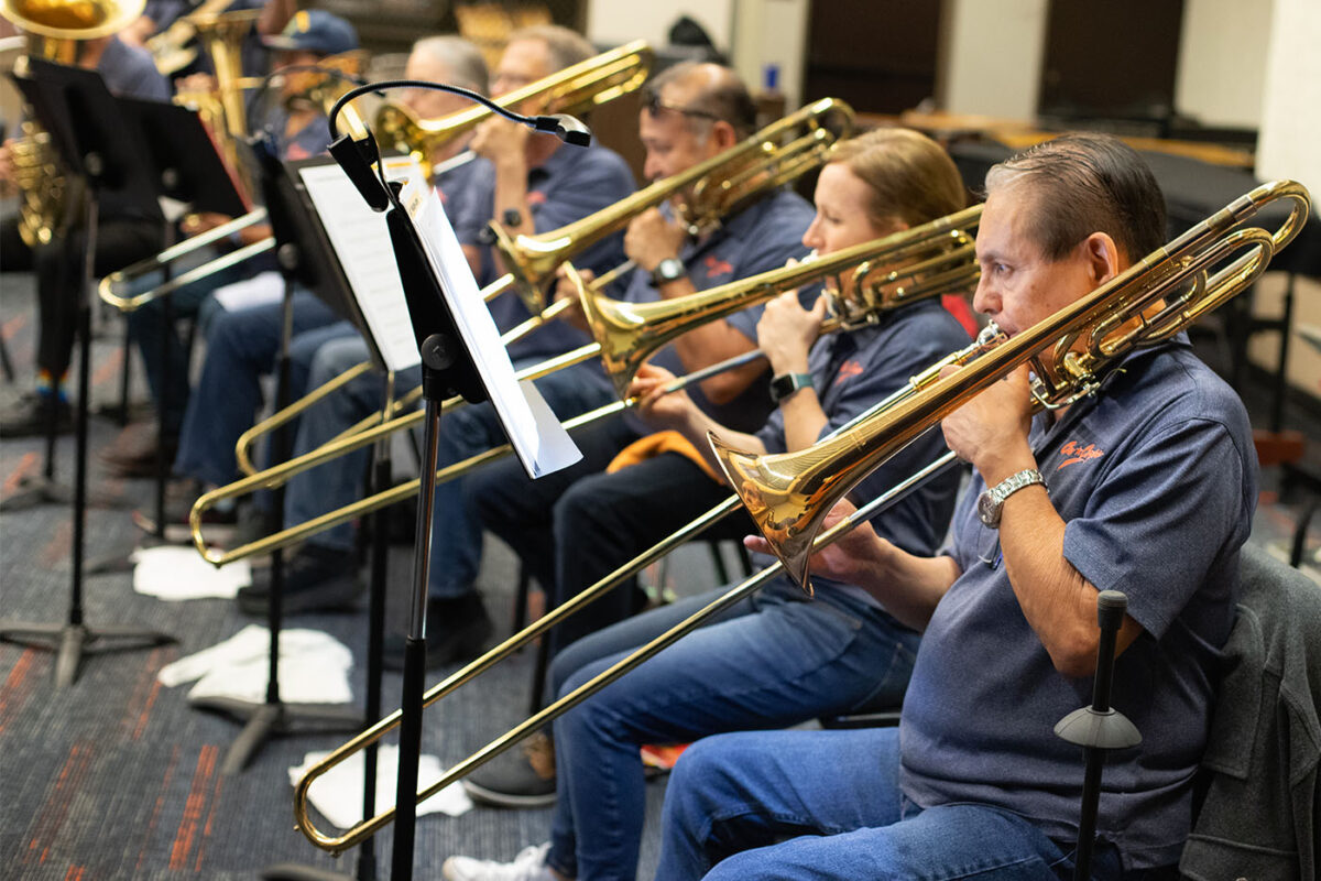 Several veterans play trombones