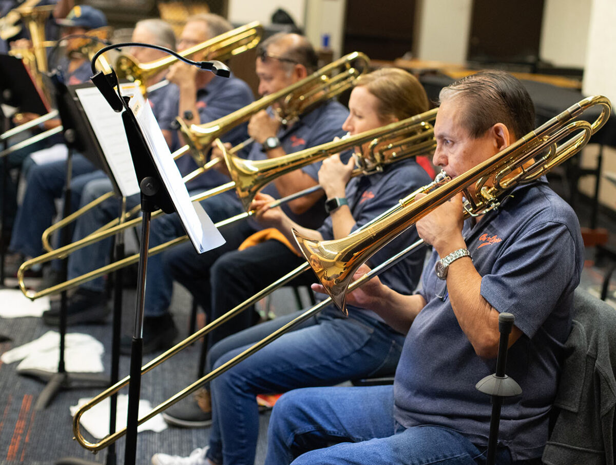 Several veterans play trombones