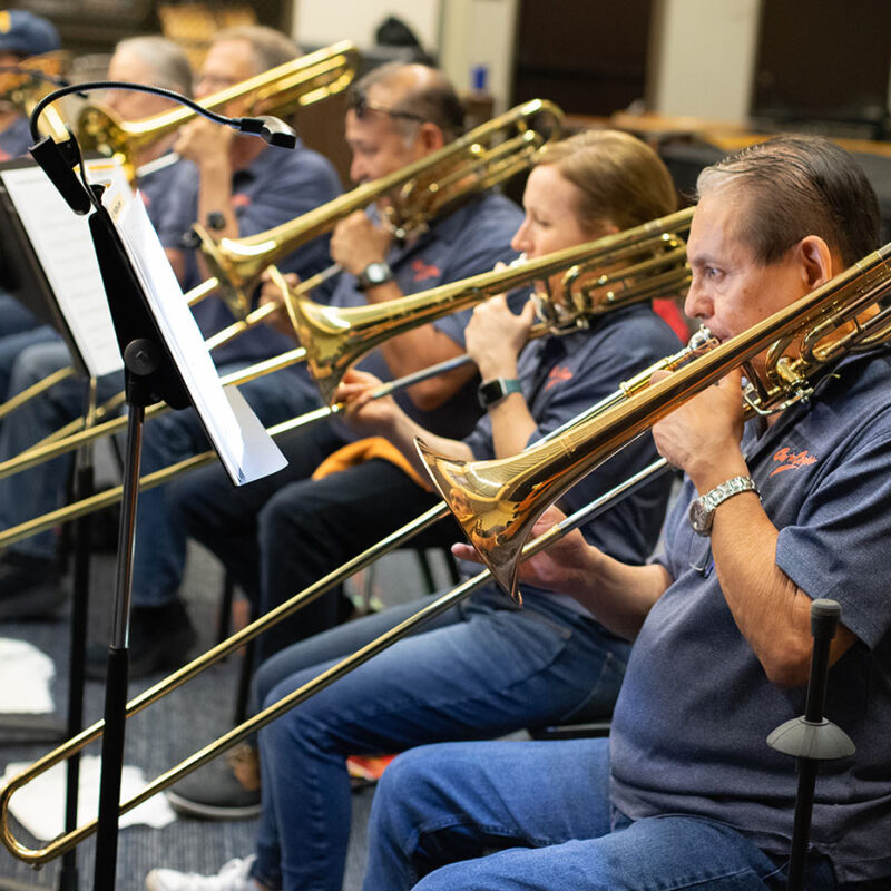 Several veterans play trombones