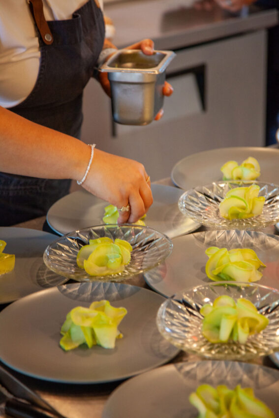 Plates with food.