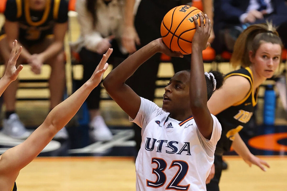 Jordyn Jenkins pulls up for a jumpshot over an Idaho defender.