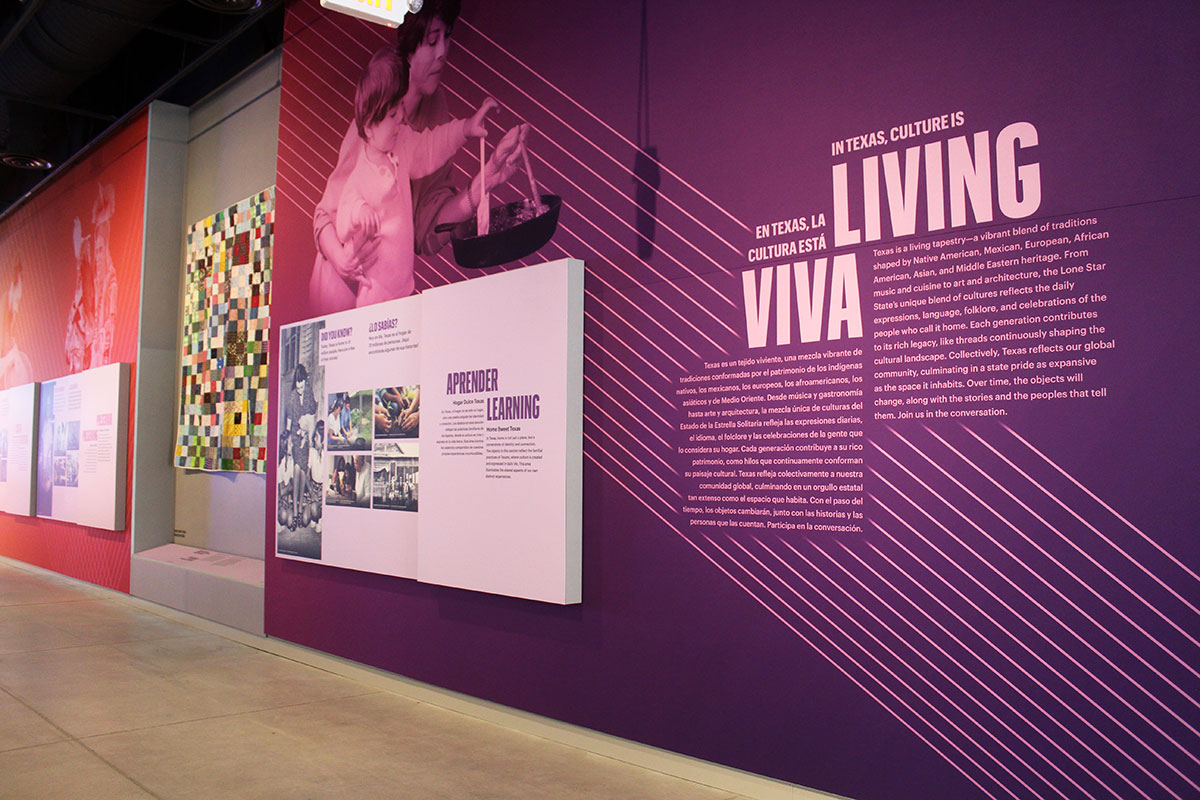 A part of the entrance to the Common Threads exhibit at the Institute of Texan Cultures.