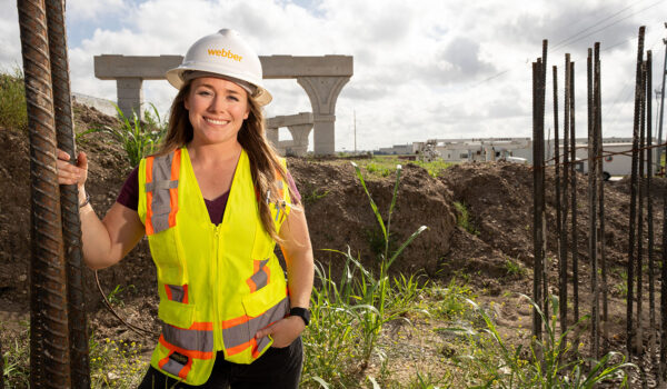 UTSA alumna Bonnie Lee on the site of a bridge construction project