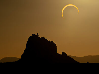A lunar eclipse over New Mexico's Shiprock